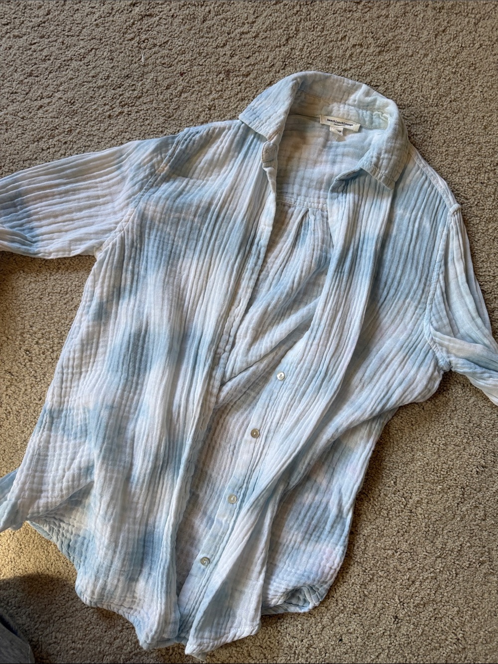 beachlunchlounge Light Blue and White Striped Women's Button Down Shirt